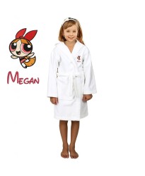 Puff Girls Cartoon Design & Custom Name Embroidery on Kids Hooded Bathrobe